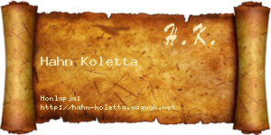 Hahn Koletta névjegykártya